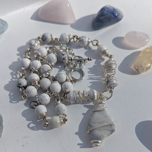 โจSOLDโจowlite Stone Necklace Handmade Silver Wi - Picture 4 of 10